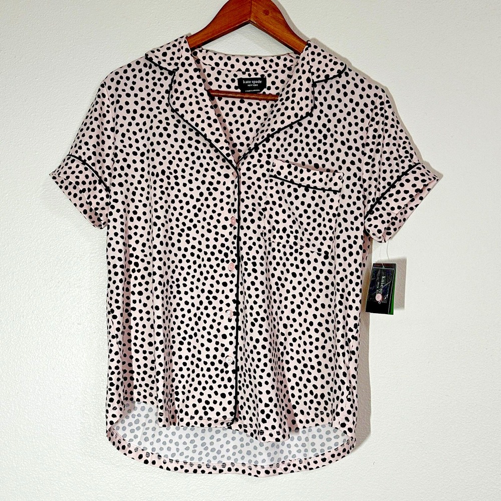 Kate Spade NY Pajama Top Cropped S Pink‎ Blush Dot Shirt Sleeve Sleepwear NEW